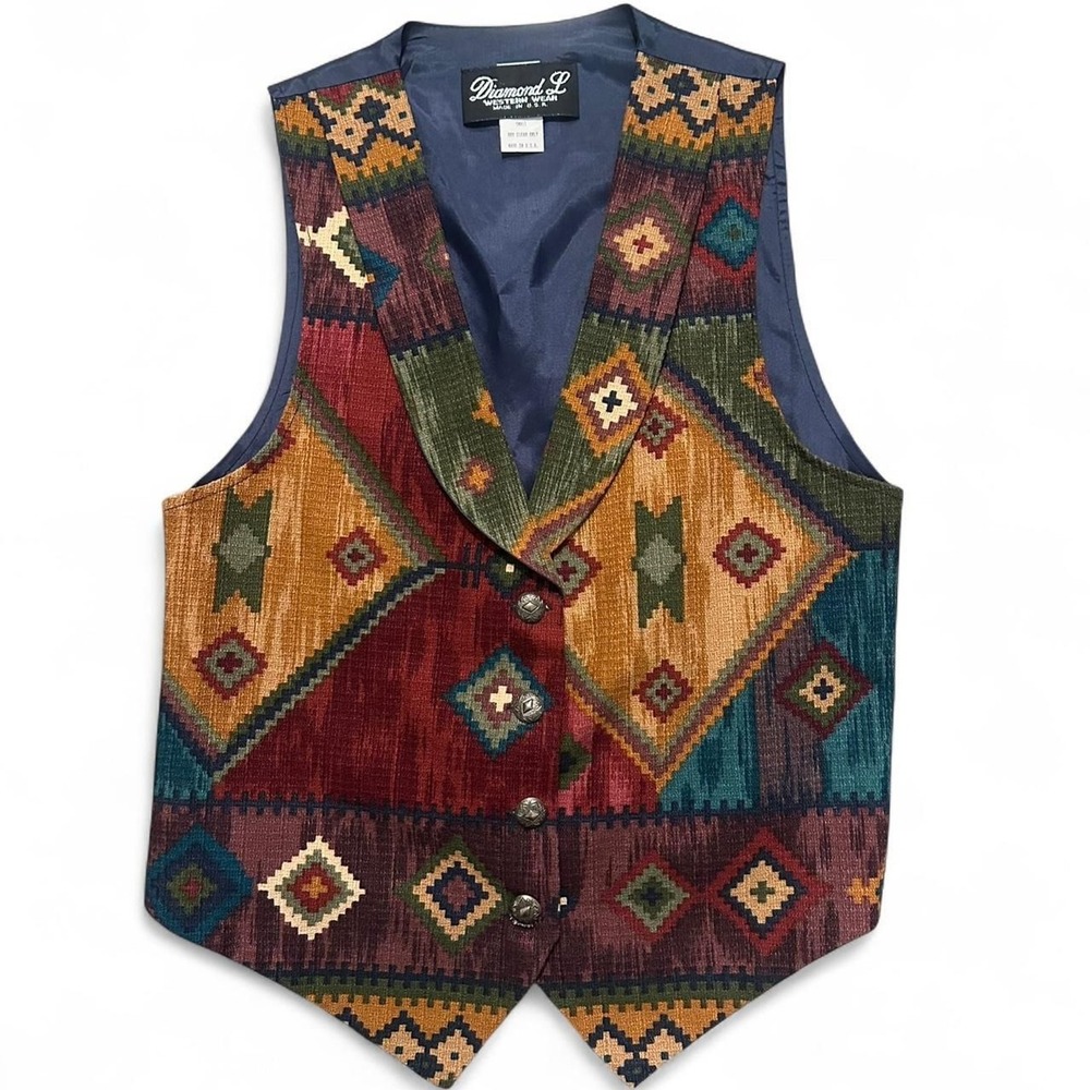 Vintage Western Wear Vest Aztec Southwestern patterned button up vest small